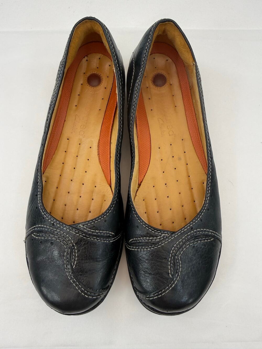 Clarks Unstructured Black Leather Comfort Slip On Flats Size 9 Narrow